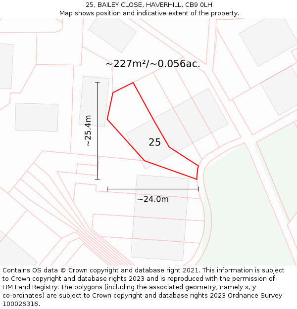 25, BAILEY CLOSE, HAVERHILL, CB9 0LH: Plot and title map