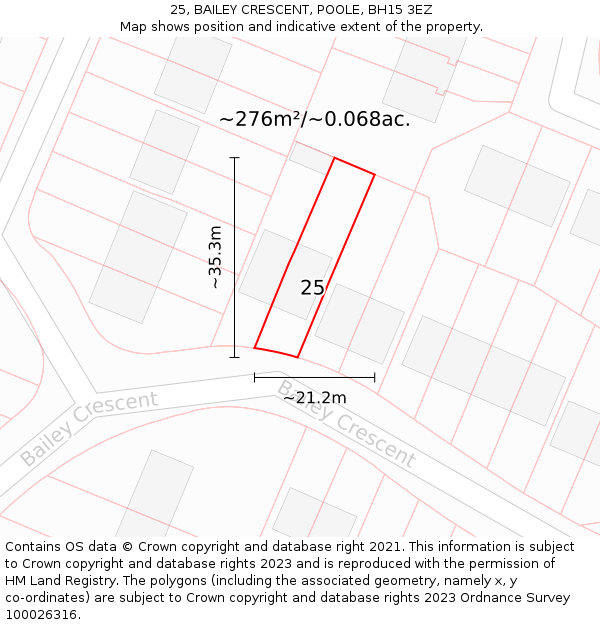 25, BAILEY CRESCENT, POOLE, BH15 3EZ: Plot and title map