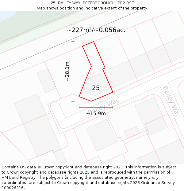 25, BAILEY WAY, PETERBOROUGH, PE2 9SE: Plot and title map