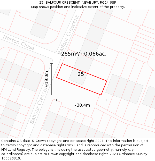 25, BALFOUR CRESCENT, NEWBURY, RG14 6SP: Plot and title map