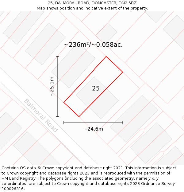 25, BALMORAL ROAD, DONCASTER, DN2 5BZ: Plot and title map