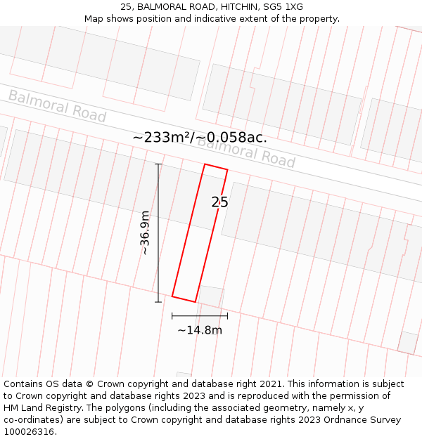 25, BALMORAL ROAD, HITCHIN, SG5 1XG: Plot and title map