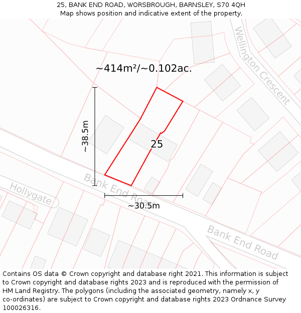 25, BANK END ROAD, WORSBROUGH, BARNSLEY, S70 4QH: Plot and title map
