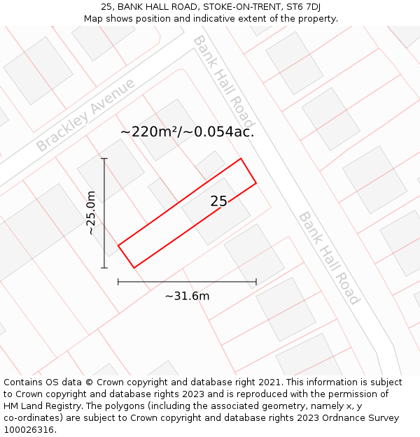 25, BANK HALL ROAD, STOKE-ON-TRENT, ST6 7DJ: Plot and title map