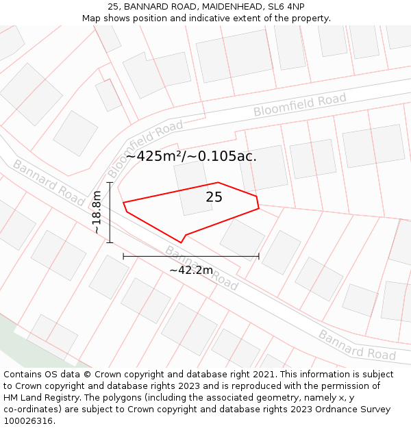 25, BANNARD ROAD, MAIDENHEAD, SL6 4NP: Plot and title map