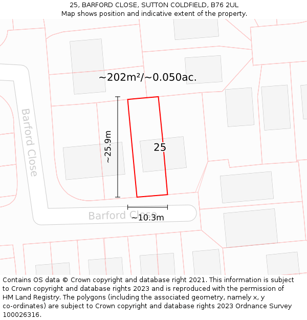 25, BARFORD CLOSE, SUTTON COLDFIELD, B76 2UL: Plot and title map