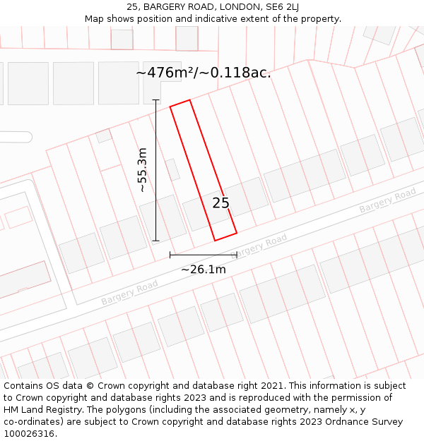 25, BARGERY ROAD, LONDON, SE6 2LJ: Plot and title map