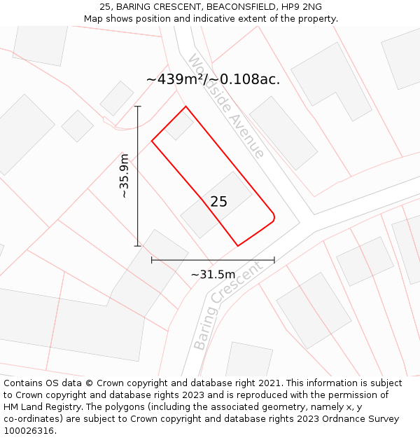25, BARING CRESCENT, BEACONSFIELD, HP9 2NG: Plot and title map
