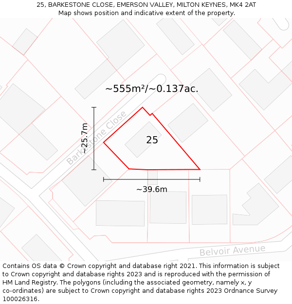 25, BARKESTONE CLOSE, EMERSON VALLEY, MILTON KEYNES, MK4 2AT: Plot and title map