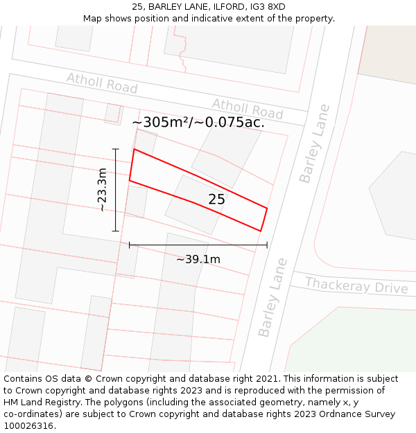 25, BARLEY LANE, ILFORD, IG3 8XD: Plot and title map