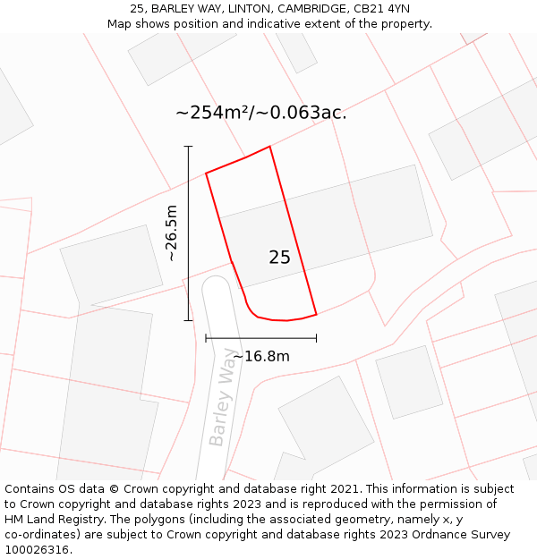 25, BARLEY WAY, LINTON, CAMBRIDGE, CB21 4YN: Plot and title map