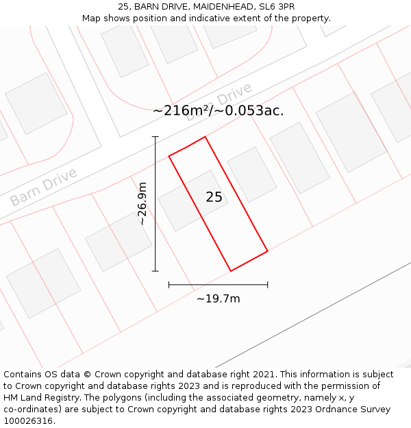 25, BARN DRIVE, MAIDENHEAD, SL6 3PR: Plot and title map