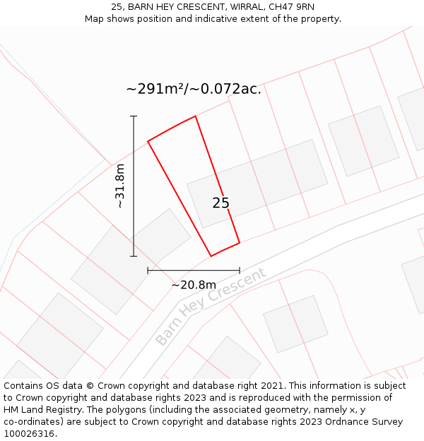 25, BARN HEY CRESCENT, WIRRAL, CH47 9RN: Plot and title map