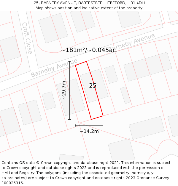 25, BARNEBY AVENUE, BARTESTREE, HEREFORD, HR1 4DH: Plot and title map