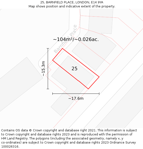 25, BARNFIELD PLACE, LONDON, E14 9YA: Plot and title map