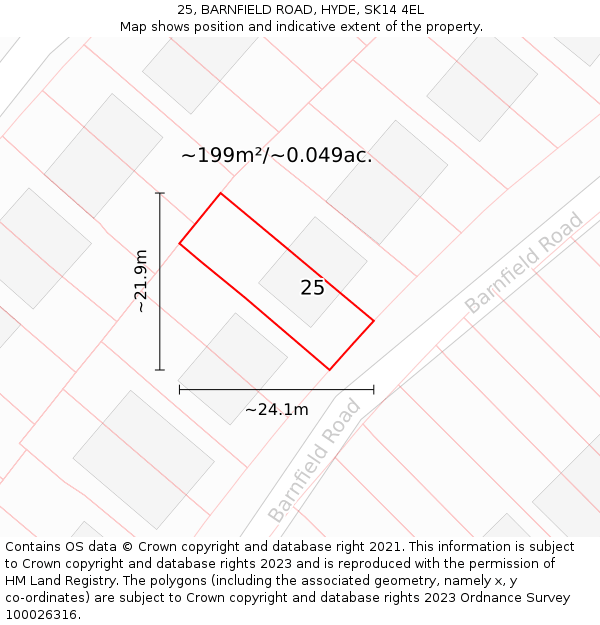 25, BARNFIELD ROAD, HYDE, SK14 4EL: Plot and title map