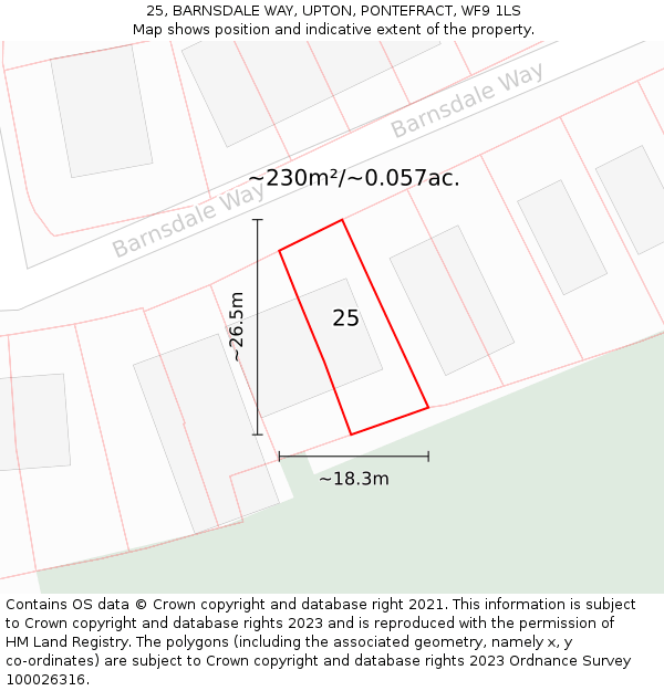25, BARNSDALE WAY, UPTON, PONTEFRACT, WF9 1LS: Plot and title map