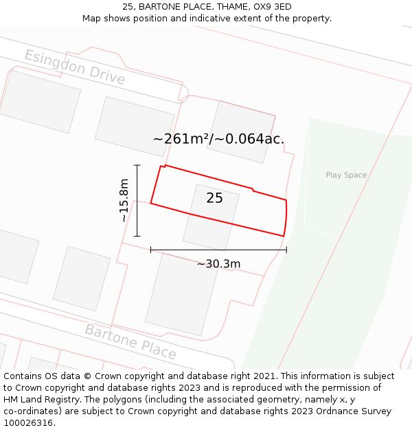 25, BARTONE PLACE, THAME, OX9 3ED: Plot and title map