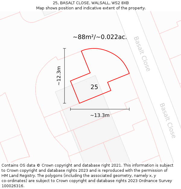 25, BASALT CLOSE, WALSALL, WS2 8XB: Plot and title map