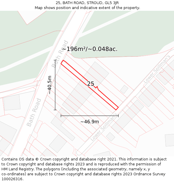 25, BATH ROAD, STROUD, GL5 3JR: Plot and title map