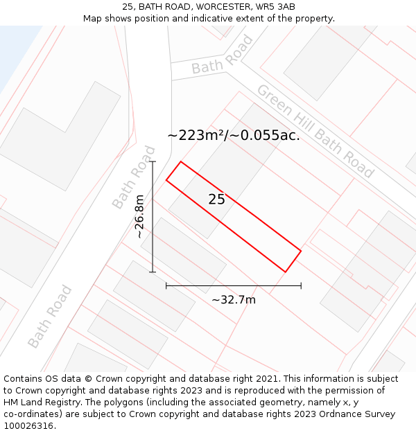 25, BATH ROAD, WORCESTER, WR5 3AB: Plot and title map