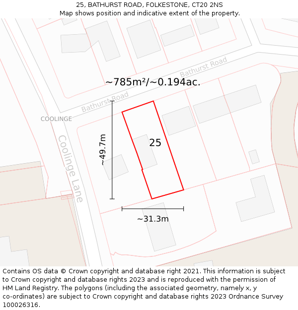 25, BATHURST ROAD, FOLKESTONE, CT20 2NS: Plot and title map