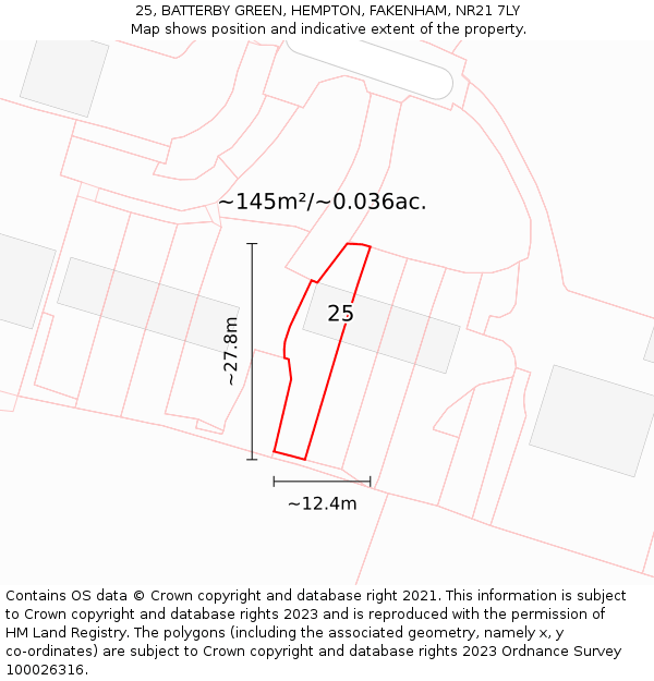 25, BATTERBY GREEN, HEMPTON, FAKENHAM, NR21 7LY: Plot and title map