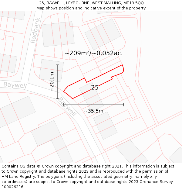 25, BAYWELL, LEYBOURNE, WEST MALLING, ME19 5QQ: Plot and title map