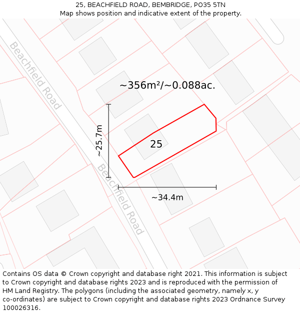 25, BEACHFIELD ROAD, BEMBRIDGE, PO35 5TN: Plot and title map