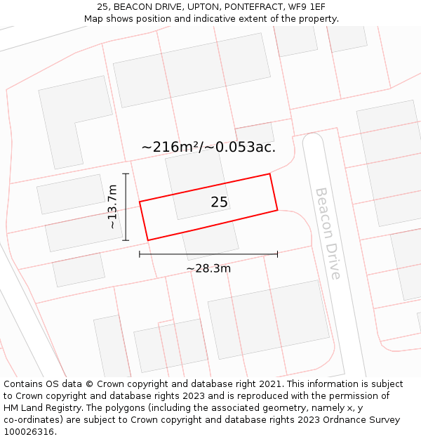 25, BEACON DRIVE, UPTON, PONTEFRACT, WF9 1EF: Plot and title map