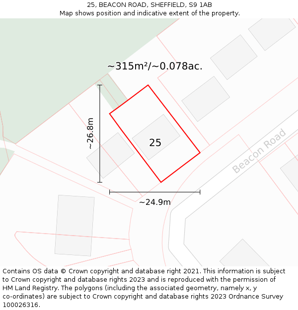 25, BEACON ROAD, SHEFFIELD, S9 1AB: Plot and title map