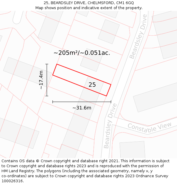 25, BEARDSLEY DRIVE, CHELMSFORD, CM1 6GQ: Plot and title map