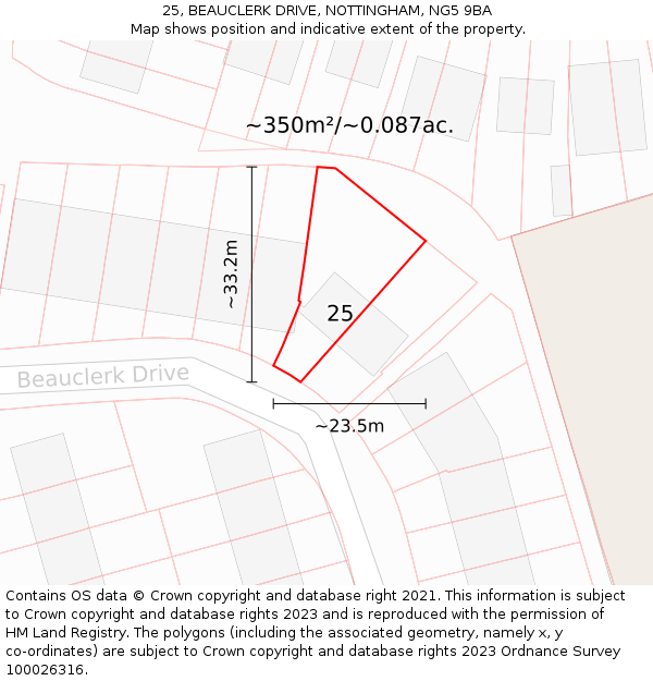 25, BEAUCLERK DRIVE, NOTTINGHAM, NG5 9BA: Plot and title map