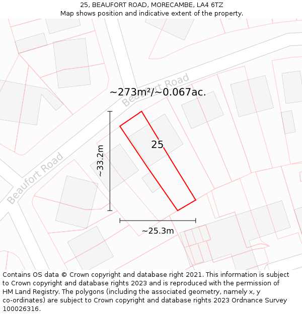 25, BEAUFORT ROAD, MORECAMBE, LA4 6TZ: Plot and title map