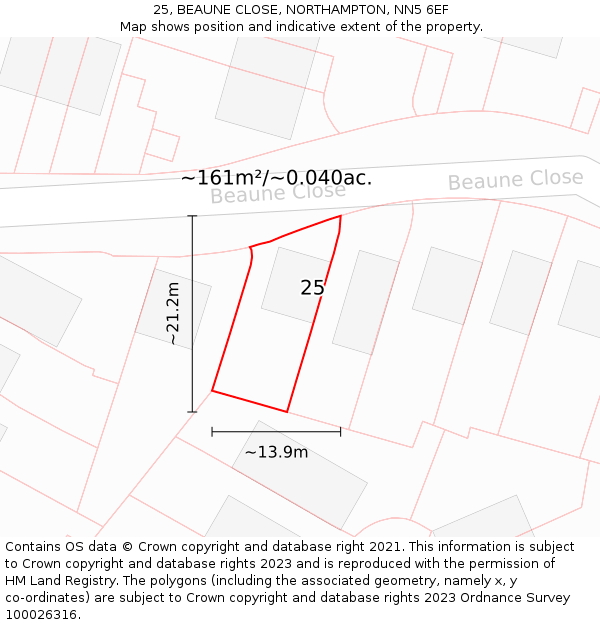 25, BEAUNE CLOSE, NORTHAMPTON, NN5 6EF: Plot and title map