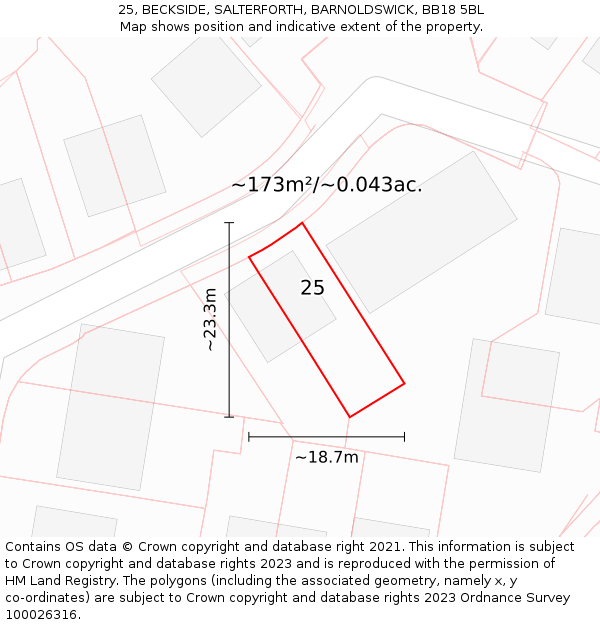 25, BECKSIDE, SALTERFORTH, BARNOLDSWICK, BB18 5BL: Plot and title map