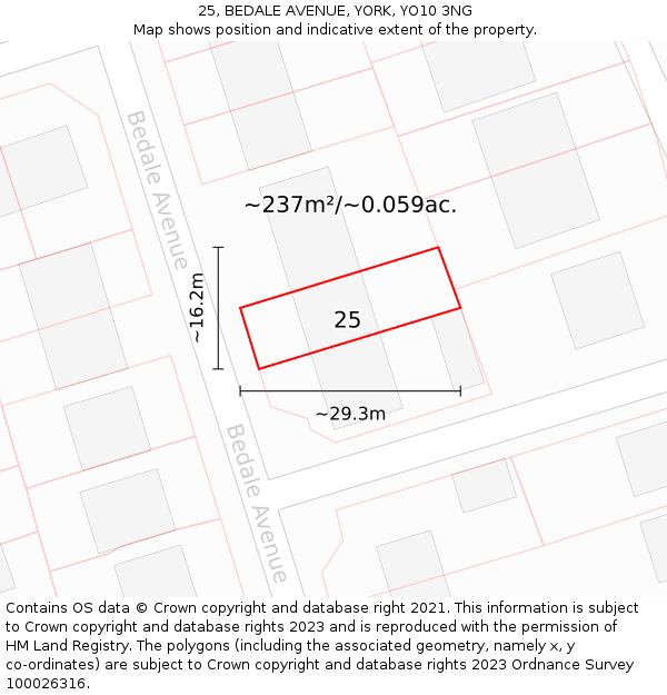 25, BEDALE AVENUE, YORK, YO10 3NG: Plot and title map
