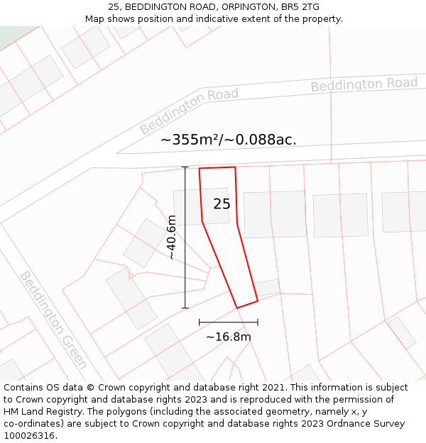 25, BEDDINGTON ROAD, ORPINGTON, BR5 2TG: Plot and title map