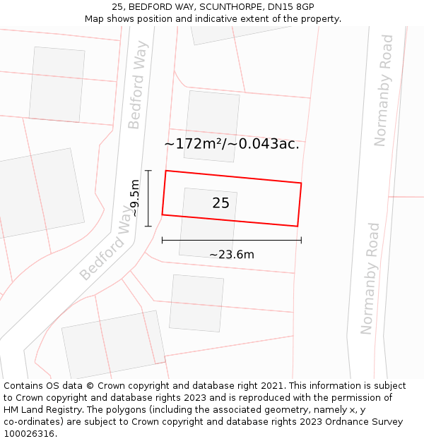 25, BEDFORD WAY, SCUNTHORPE, DN15 8GP: Plot and title map