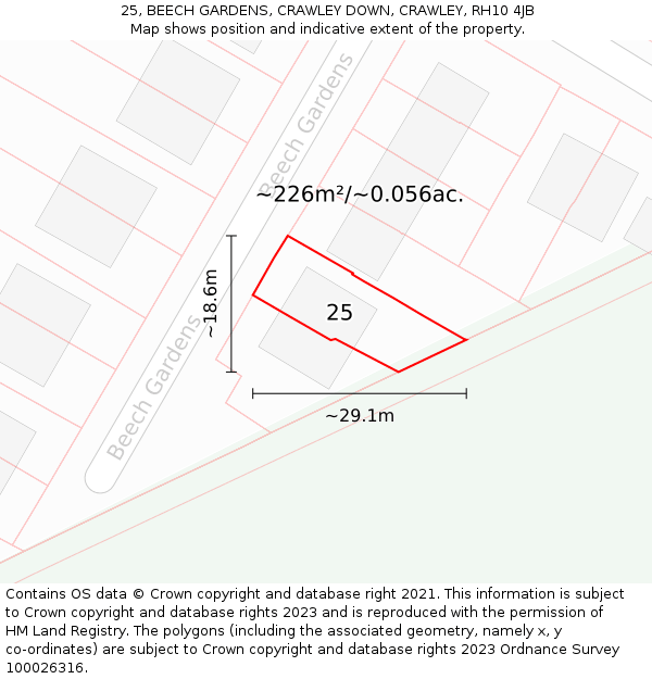 25, BEECH GARDENS, CRAWLEY DOWN, CRAWLEY, RH10 4JB: Plot and title map