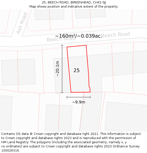 25, BEECH ROAD, BIRKENHEAD, CH42 0JJ: Plot and title map