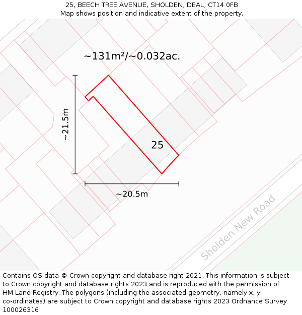 25, BEECH TREE AVENUE, SHOLDEN, DEAL, CT14 0FB: Plot and title map