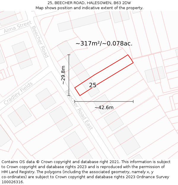 25, BEECHER ROAD, HALESOWEN, B63 2DW: Plot and title map