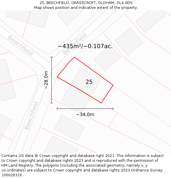 25, BEECHFIELD, GRASSCROFT, OLDHAM, OL4 4EN: Plot and title map