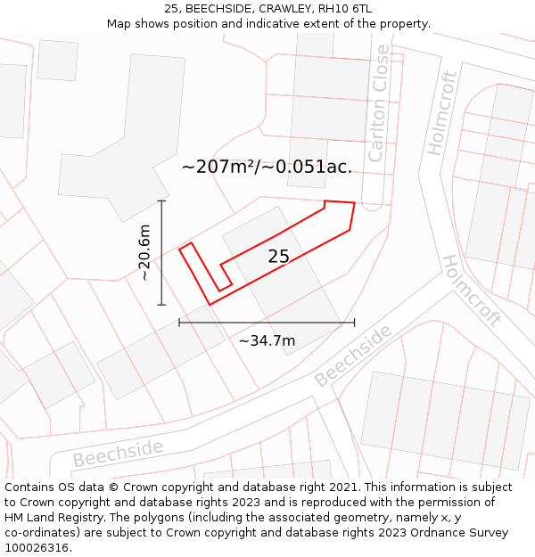 25, BEECHSIDE, CRAWLEY, RH10 6TL: Plot and title map