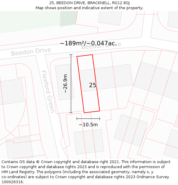 25, BEEDON DRIVE, BRACKNELL, RG12 8GJ: Plot and title map