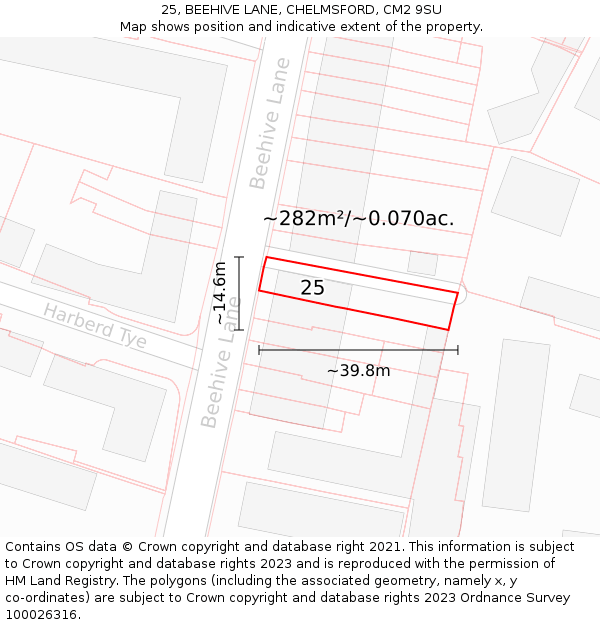 25, BEEHIVE LANE, CHELMSFORD, CM2 9SU: Plot and title map