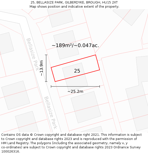25, BELLASIZE PARK, GILBERDYKE, BROUGH, HU15 2XT: Plot and title map