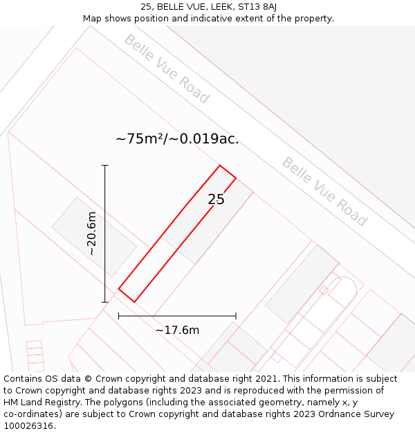 25, BELLE VUE, LEEK, ST13 8AJ: Plot and title map
