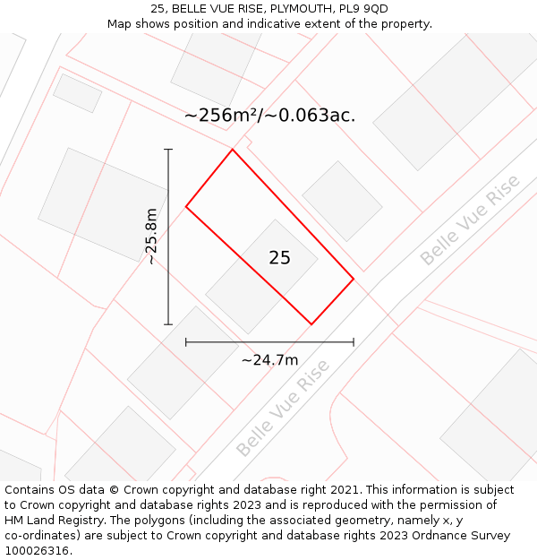 25, BELLE VUE RISE, PLYMOUTH, PL9 9QD: Plot and title map
